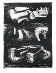 Three sculptural objects by Henry Moore, 1973, lithograph a colori, offered Nov 2010