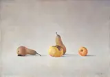Claudio Bonichi, Pere e mele, 1984, oil on canvas