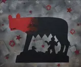 Lupa capitolina by Franco Angeli, 1975, enamel on canvas con tulle, offered Nov 2010