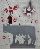 Lupa by Franco Angeli, 1969, enamel on canvas con tulle, offered Nov 2010