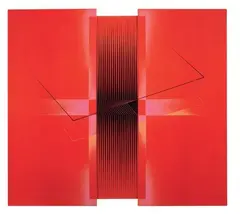 Labili recinti, attorno al rosso by Alberto Biasi, 2002, oil and mixed media on canvas, offered Nov 2010