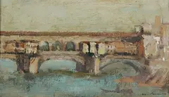 Lotto unico di due dipinti «Ponte Vecchio» e «Ponte S. Trinita distrutto» by Marcello Boccacci, oil on card, offered Oct 2010
