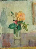 Giulio Salti, Due rose, oil on cardboard