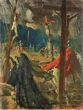 Giulio Salti, Crocefissione, oil on faesite