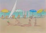 Moses Levy, Spiaggia, 1958, oil on cardboard