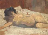 Egisto Lancerotto, Nudo di donna, oil on cardboard