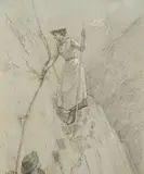 Louis Adan, La ferrata, charcoal and rialzi a biacca on paper