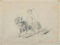 Gustave Doré, Ercole fanciullo che cavalca un leone, pencil on paper