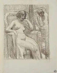 Nudo femminile su una poltrona allo specchio by René-Xavier Prinet, charcoal on paper, offered Oct 2010