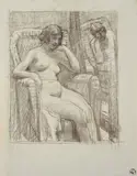René-Xavier Prinet, Nudo femminile su una poltrona allo specchio, charcoal on paper