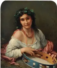 Roberto Bompiani, Ragazza con tamburello, 1871, oil on canvas