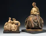 Guido Cacciapuoti, Maternità, scultura in terracotta policroma on base in legno