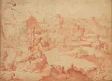 Aureliano Milani, Paesaggio arcadico, sanguigna on paper