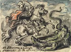 San Giorgio e il drago by Giorgio de Chirico, watercolour and pencil grassa on paper applicata on cardboard, offered May 2010