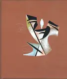 Enrico Prampolini, Il processo - maschera della follia, 1949, tempera on card