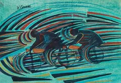 Ciclo (Corsa in moto) by Vittorio Corona, 1920, tempera and pastel on paper applicata on panel, offered May 2010