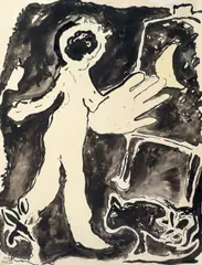 Devant le chevalet by Marc Chagall, inchiostro on paper, offered May 2010