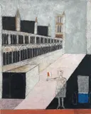 Franco Gentilini, Ricordo di Ferrara, 1960, oil on canvas sabbiata