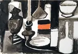 Renato Guttuso, Natura morta (Omaggio a Morandi), 1965, tempera on paper