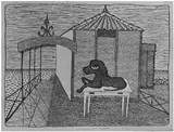 Giuseppe Viviani, Cane sul tavolo, 1958, etching on rame con correzioni a inchiostro