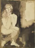 Franco Gentilini, Ragazza seduta, 1968, ink on paper applicata on canvas