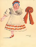 Alberto Savinio, La nutrice, figurino e un particolare, 1951, pencil