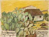 Giuseppe Migneco, Paesaggio, ink colorata on paper applicata on cardboard