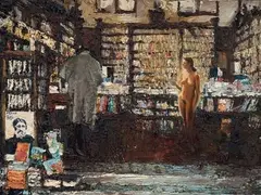 Studio 1. Per apparizione in libreria by Massimo Giannoni, 1999, oil on canvas, offered May 2010