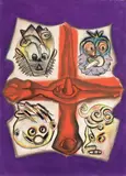 Francesco Clemente, Guardiani della verità, 1990, mixed media on paper