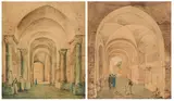 Federico Moja, Lotto di due opere raffiguranti «Interno con figure», watercolour on paper