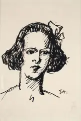 Théophile Steinlen, Girl's face, Initials bottom right.