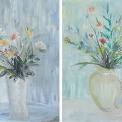Pair of paintings by Angelo Del Bon, A) Flowers on a gray background, offered Sep 2023