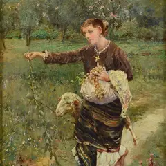 Peasant woman with sheep by Giuseppe Giardiello, Sign at the bottom to the left., offered Sep 2023