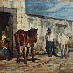 Luigi Michelacci, Farmers, Sign at the bottom to the left.