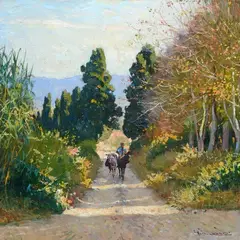 Country road with donkeys by Giorgio Luxardo, offered Sep 2023