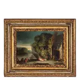 Agostino Tassi, Paesaggio con figure attorno a un fuoco, oil on copper