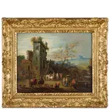Mathys Schoevaerdts, Paesaggio con casolare e figure, oil on canvas