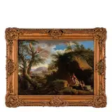 Jacob de Heusch, Paesaggio con soldati a riposo, oil on canvas