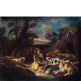 Gaetano Cusati, Scena di caccia al cinghiale, oil on canvas