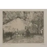 Claude Monet, Arrival of the Normandy train, lithograph a colori