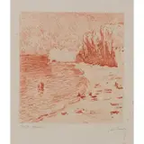 Claude Monet, Beach and falaise d'Amont, lithograph a colori