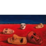 Fiorenzo Tomea, Maschere, anni 50, oil on masonite