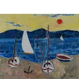 Spiaggia ligure, 1982 by Enrico Paolucci, oil on canvas, offered Jun 2016