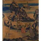 Renato Guttuso, Bagheria 1912 - Roma 1987 / Pescatori di Scilla, 1949, mixed media on paper intelata