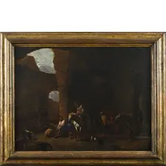 Hendrik Verschuring, Scorcio di rovine con figure, oil on canvas