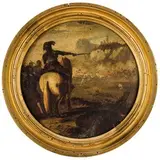 Antonio Calza, Soldato a cavallo, oil on panel di faggio