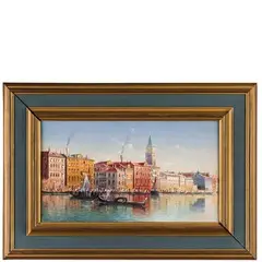 Karl Kauffmann, Veduta di Venezia con il Palazzo Ducale e il Campanile di San Marco, oil on canvas cm 19X32