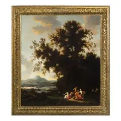 Daniel Vertangen, Satiri e ninfe in un paesaggio / Paesaggio arcadico con figure, oil on canvas