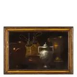Gian Domenico Valentini, Natura morta con vaso e stoviglie, oil on canvas