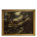 Bartolomeo Pedon, Paesaggio con figure e casali, oil on canvas